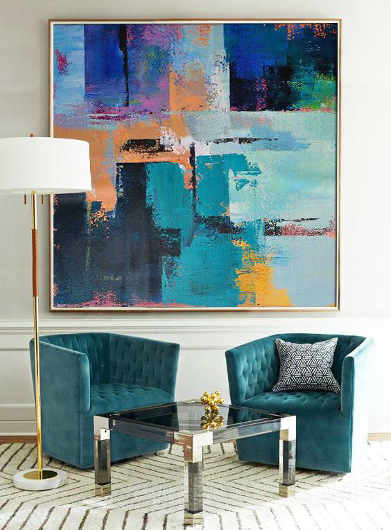 Handmade Painting Large Abstract Art,Oversized Palette Knife Painting Contemporary Art On Canvas,Hand-Painted Contemporary Art,Blue,Purple,Green,Yellow,Orange.etc